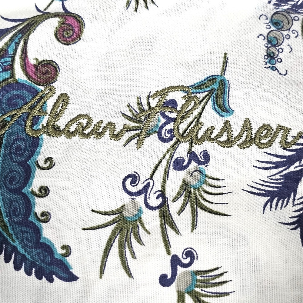 Alan Flusser Mens XL White Paisley Floral Cotton Button Down Shirt Long Sleeve - Picture 4 of 10